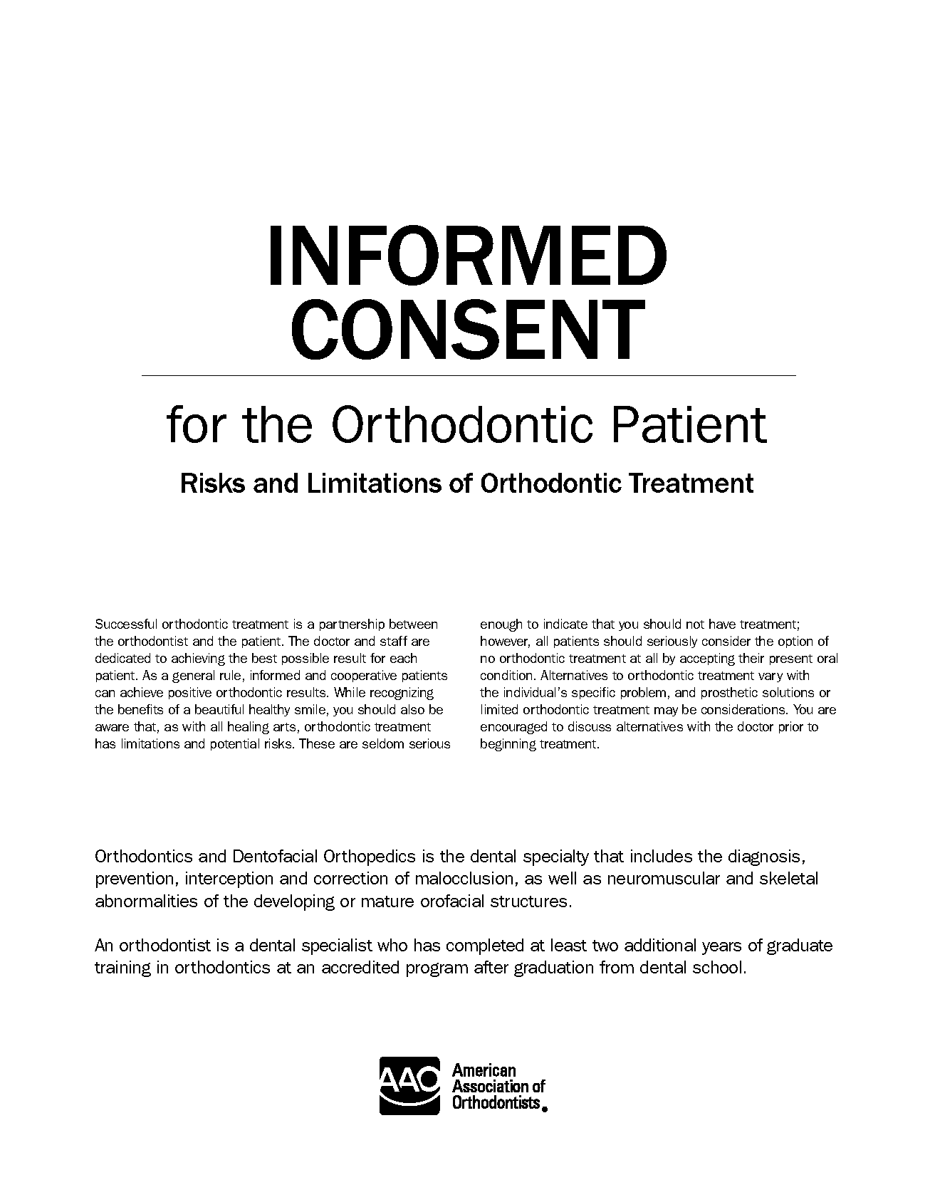 aao informed consent form for orthodontic treatment