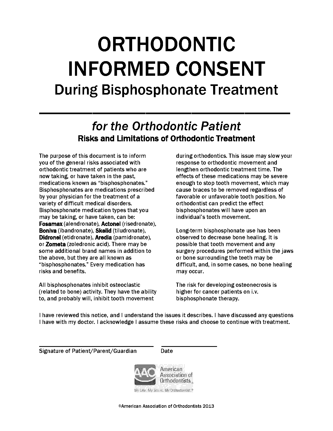 aao informed consent form for orthodontic treatment